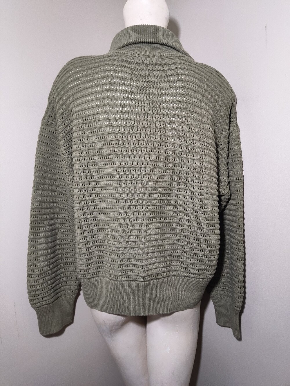 VARLEY Tara Pointelle Half-Zip Cotton Knit Sweater Sage Green XL - Picture 4 of 13